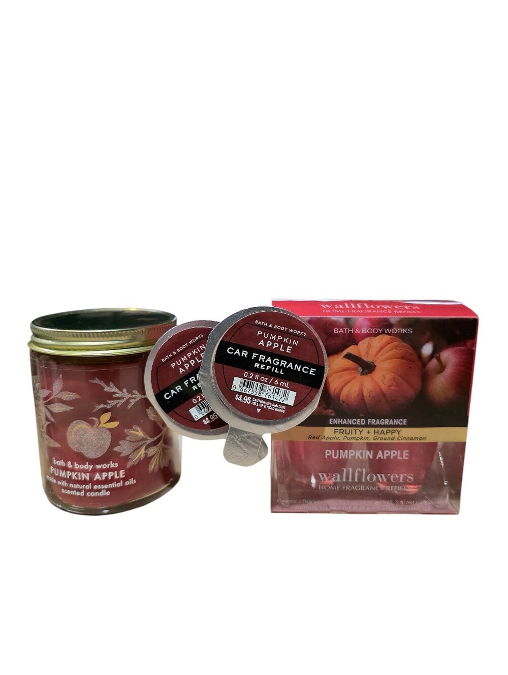 PUMPKIN APPLE FALL HOME FRAGRANCE SET WALLFLOWERS, CANDLE, CAR REFILLS BATH BODY